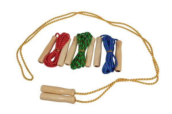Springseil mit Holzgriff, farbig sortiert, 4 Stück Springseil mit Holzgriff, farbig sortiert, 4 Stück