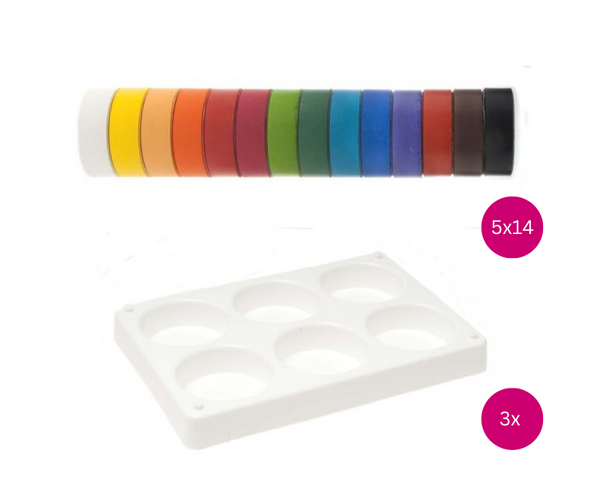 ELVIRAS Tempera-Set mit 44 mm Blöcken (73 Teile)