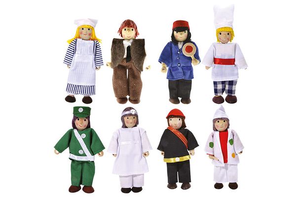 Puppenfigur, Holzfigur, Kleidung, Kostüm, Mikrofigur