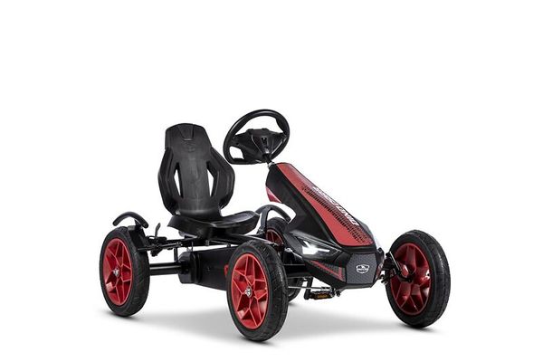 go-kart, pedal go-kart, vier-rad, rote räder, robuster rahmen