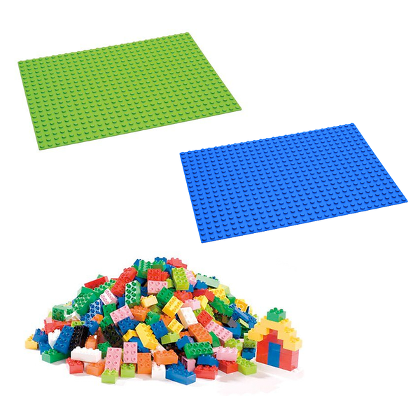 bausteine, lego, bausteine-set, bauplatte grün, bauplatte blau