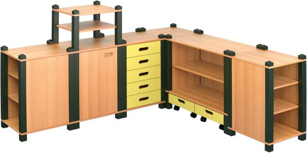 Wohnwand, Küche, Holz-Look, Schubkasten, Regal-System