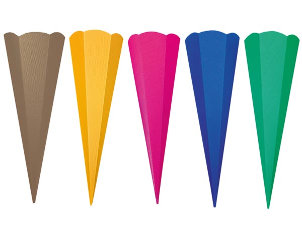 Schultüten-Rohlinge, eckig, aus E-Wellpappe, 68 cm, 5er Set, farbig sortiert Schultüten-Rohlinge, eckig, aus E-Wellpappe, 68 cm, 5er Set, farbig sortiert