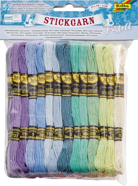 FOLIA Stickgarn 52 Stränge à 8 m, in 26 Pastellfarben sortiert