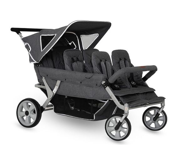 doppelter Kinderwagen, Baby-Kinderwagen, Grau, faltbar, Vier-Rad