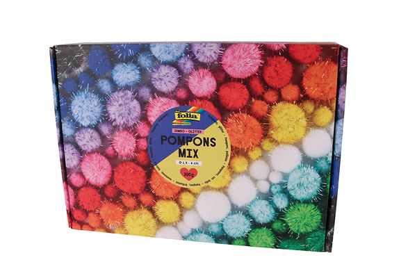 FOLIA Pompons Mix glitzer, Ø 1,5-4 cm, 1050 Stück Großpackung