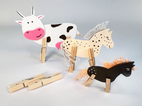 Holzfigur, Pferd, Lama, Holzclips, Tierfigur