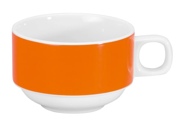 orange cup, coffee cup, ceramic mug, handle cup, two-tone orange