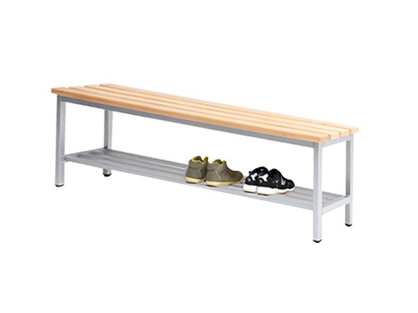 Umkleide-Sitzbank, Breite 150 cm, mit Schuhrost Umkleide-Sitzbank, Breite 150 cm, mit Schuhrost