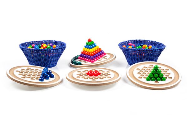 Mikados, Stäbchen, Holzplatte, Bunte Kugeln, Sortierspiel