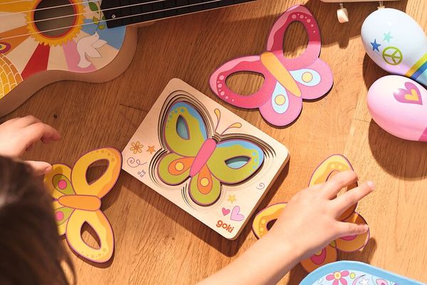 Schmetterling-Spielzeug, Puzzlespielzeug, Holzbuch, Kinderspielzeug, Bunte Farben