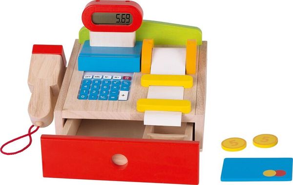 GOKI Kasse für Kaufladen aus Holz mit Taschenrechnerfunktion GOKI Kasse für Kaufladen aus Holz mit Taschenrechnerfunktion