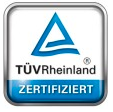 Zertifiziert, Zertifizierungslogo, TÜV Rheinland, Metallrahmen, Siegel