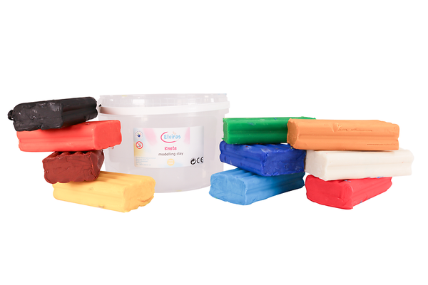ELVIRAS Kinderknete-Set im Eimer, 6-farbig, 3000g mit Zubehör