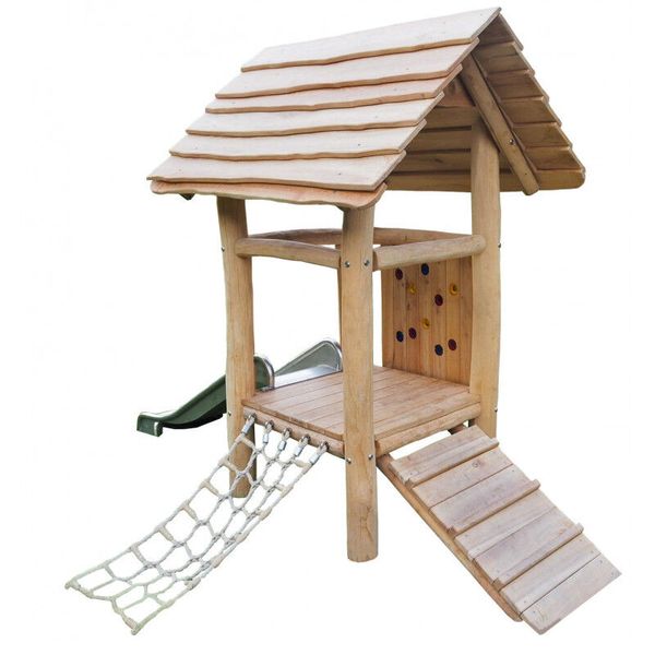 Spielhaus, Kletterturm, Außenspielgerät, Rutsche, Kletternetz