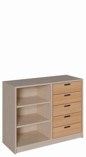 Schrank mit 5 Massivholzschüben und 2 Einlegeböden (B/H/T: 102 x 80 x 40 cm)