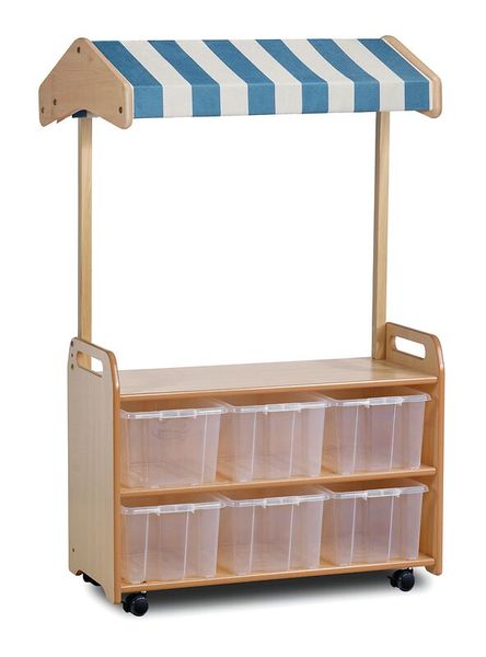Holzwagen, Kinderregal, Winkelwagen, Aufbewahrung, Kunststoffboxen