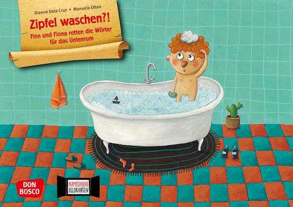 Kinderbuch, Badezimmer, Badewanne, Wörterbuch, Illustration