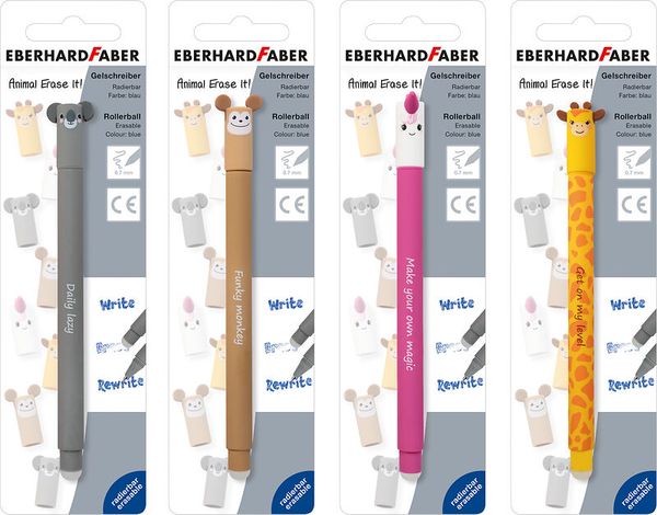 Animal Erase It! Radierbarer Gelschreiber im Set, 6 Stifte mit 4 Tiermotiven, ab 3 Jahre