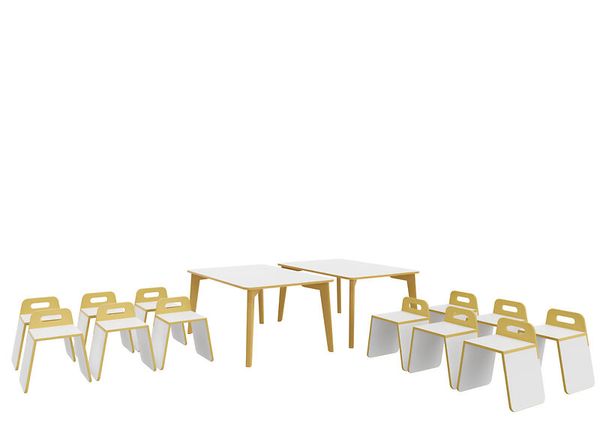 kindertisch-sitzset, tische-stühle, holz, weiß, set