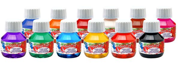 Aqua Tint Ausprobierset, wasserbasierte, flüssige Tinte, von 12 Standardfarben, 50 ml, inkl. Anleitung Aqua Tint Ausprobierset, wasserbasierte, flüssige Tinte, von 12 Standardfarben, 50 ml, inkl. Anleitung
