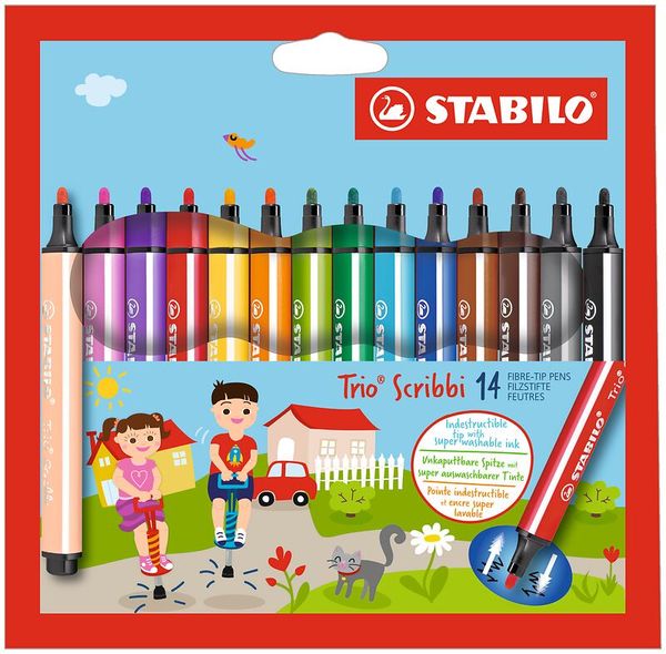 STABILO Trio Scribbi, Gefederter Dreikant-Filzstift, 14 Stück