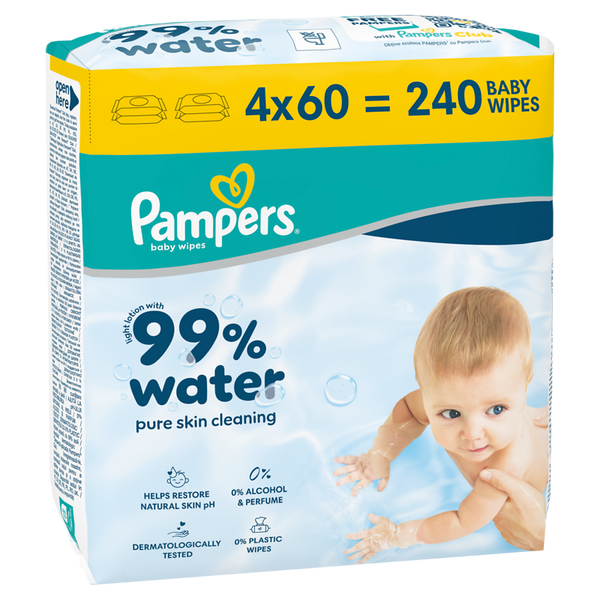 PAMPERS 99% Water Feuchttücher, 4x60Stk.