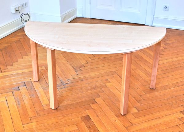 Zargenloser Halbrund-Tisch 120x60 cm, Birke Dekor, Holzbeine Zargenloser Halbrund-Tisch 120x60 cm, Birke Dekor, Holzbeine