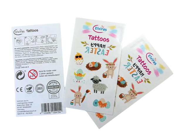 ELVIRAS Kindertattoos zum Aufkleben, Ostermotive, 10 x 5,5 cm, 8 Stück