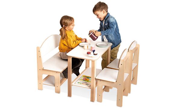 Kinderstuhl, Holzstuhl, Kleines Tischset, Kinderküche, Holzset