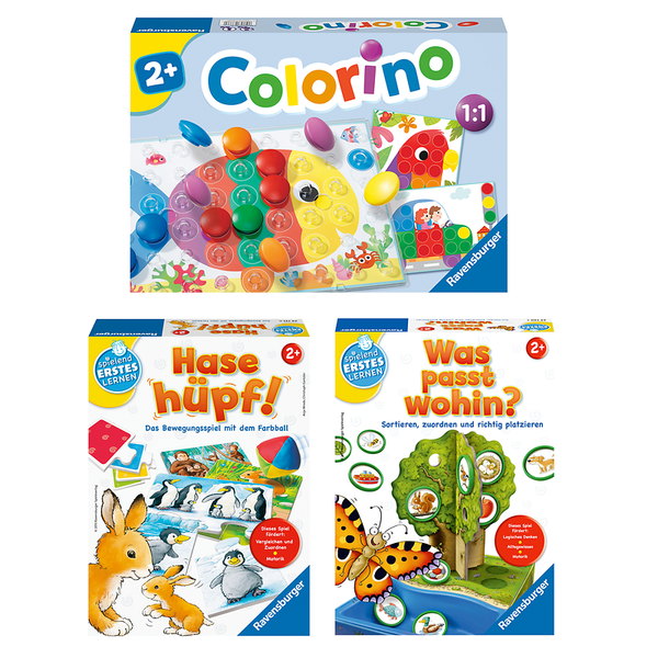 RAVENSBURGER Motorik-Spielset - Stecken, Sortieren & Bewegen, ab 2 Jahre (3 Spiele)