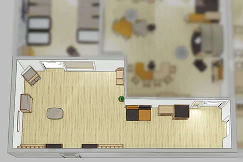 Darstellung eines Garderobenraumes von oben