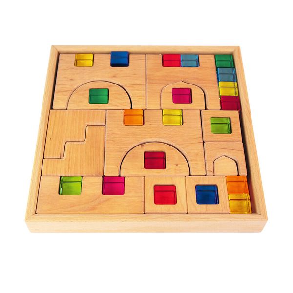 BAUSPIEL Lichtbauschloss im Holzrahmen, 34-teiliges Set