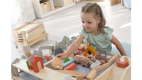 BETZOLD Spielwelt-Bausteinwagen mit 5 Fächern, 225 Teile
