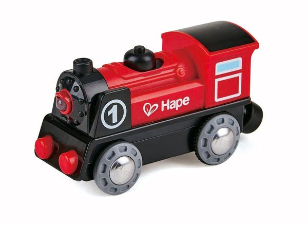 Spielzeuglokomotive, Kinderfahrzeug, Holzspielzeug, rote Lokomotive, Schmalseiten Zylinder