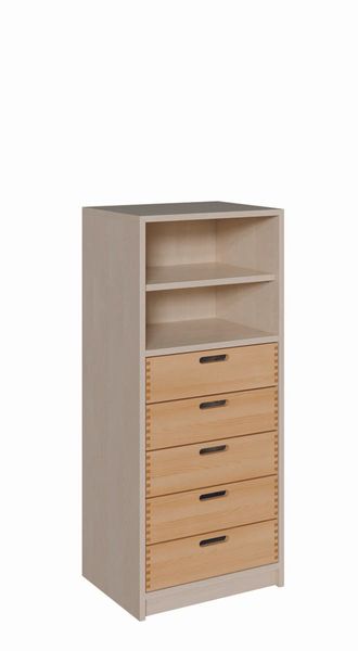 Schrank mit 5 Massivholzschüben und Einlegeböden (B/H/T: 52 x 120 x 40 cm)
