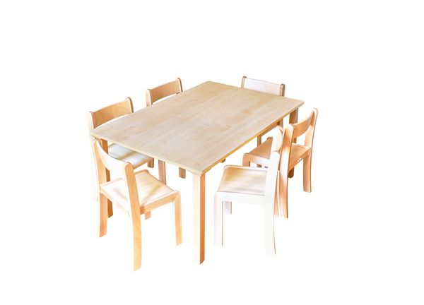 Tisch-Stuhl-Kombination Recto, zargenlos, Buche hell, Holzbeine Tisch-Stuhl-Kombination Recto, zargenlos, Buche hell, Holzbeine