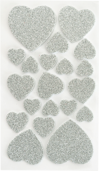 FOLIA Moosgummi Glitter-Sticker Herzen, rot & silber, 50 Stück