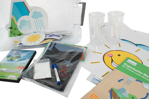 Lernmaterialien, Experimentier-Set, Kunststoffbecher, Wetter-Motive, Arbeitsblätter