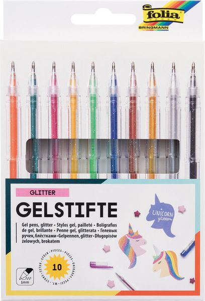 FOLIA Gelschreiber glitter, 10 Stifte in 10 Farben