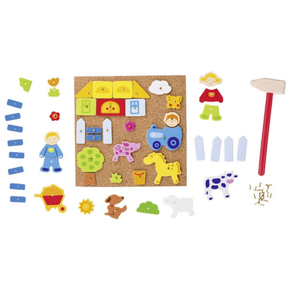 Kinderspielzeug, Holzbausatz, Puzzleboard, Tierfiguren, Hammerset