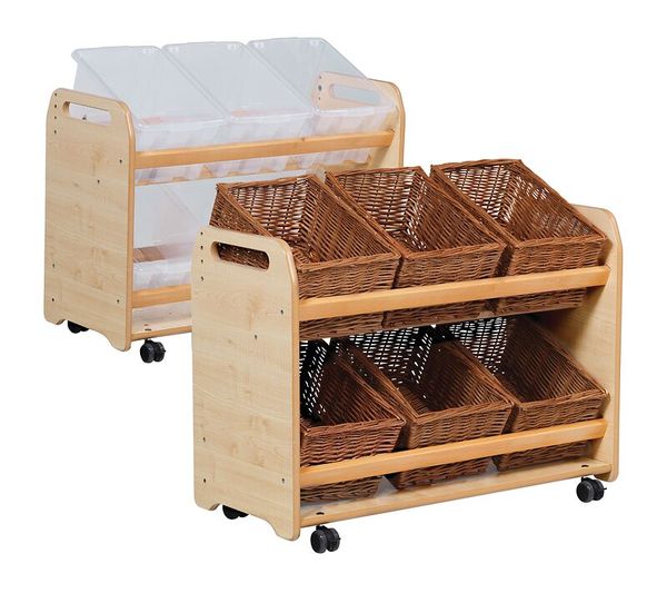 Holzwagen, Warenkorb, Korbregal, Rollwagen, Körbe