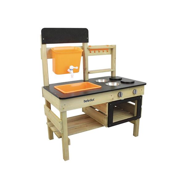 Holzspielküche, Kinderküche, Küche Spielzeug, Wasch-/Spülbereich, orange Spülwanne