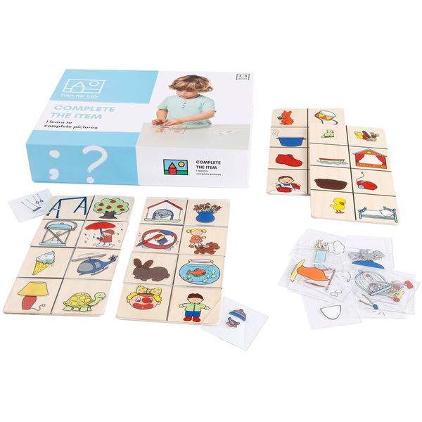 Lernspiel, Puzzles, Holzteile, Bilderkarten, Sortierspiel
