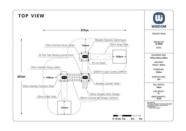 2-Turm mit Rutsche, Tunnel und Seilbrücke