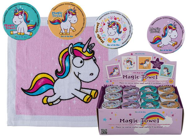 einhorn handtuch, magisches handtuch, tuchenset, lila rosa tuch, auslage display
