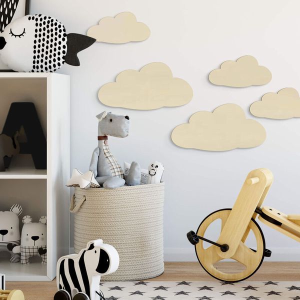 Wolken-Set, 5 Stück aus Pappelholz, Größe wählbar