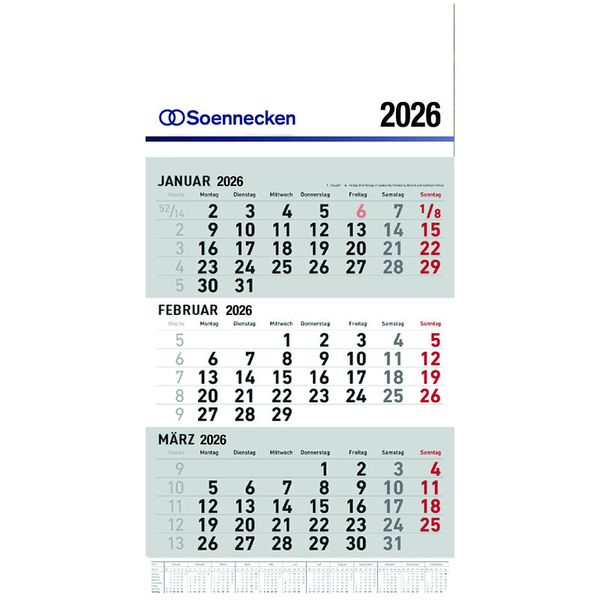 Wandkalender / 3 Monatskalender 2026