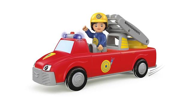 Toy car, Red vehicle, Feuerwehrmann- Figur, Puppen Spielzeug, Leiterwagen