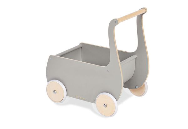 Holzwagen, Kinderwagen, Spielzeugwagon, Kinderwagen aus Holz, grau